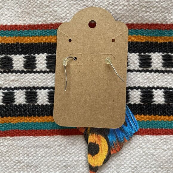 Butterfly Wings Dangle Pierced Earrings Hook Drop. Silvertone. Boho Festival. - Picture 4 of 6